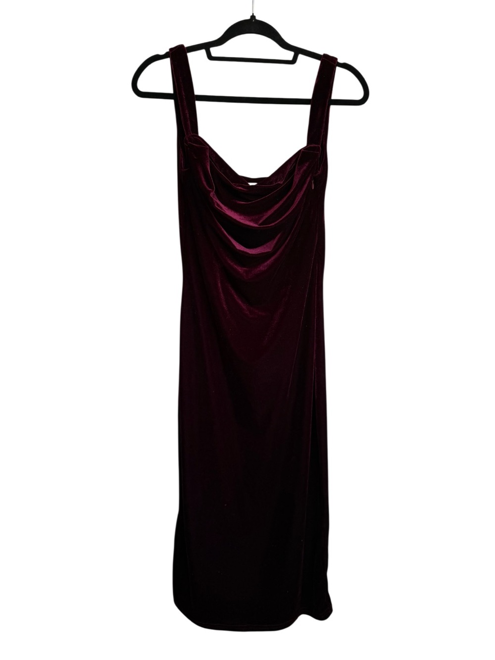 Elegant Burgundy Velvet Cowl Neck Women's Midi Dress